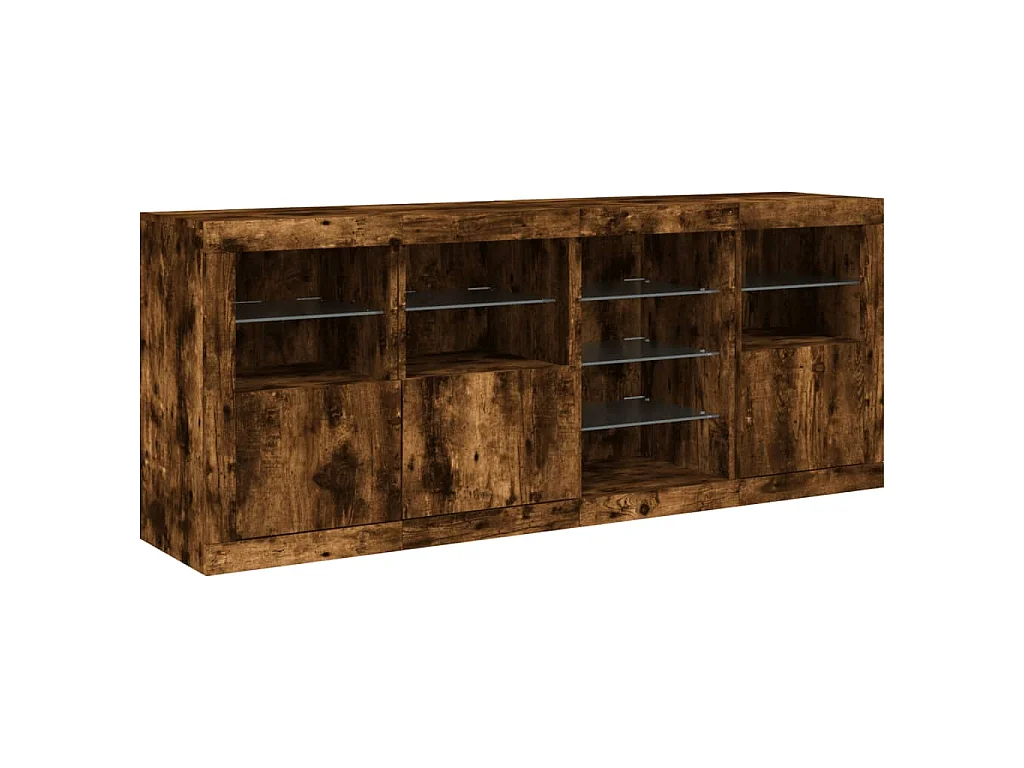 Buffet avec lumières LED chêne fumé 164x37x67 cm