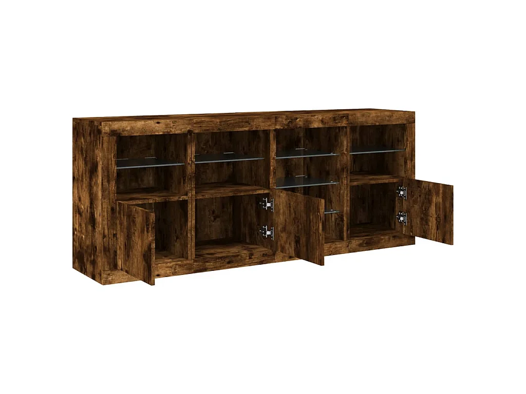 Buffet avec lumières LED chêne fumé 164x37x67 cm