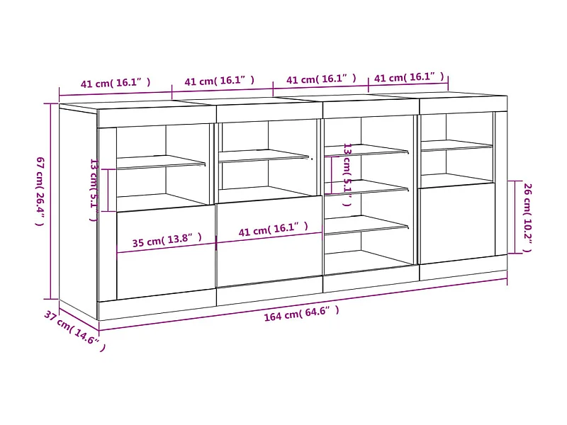 Buffet avec lumières LED chêne fumé 164x37x67 cm