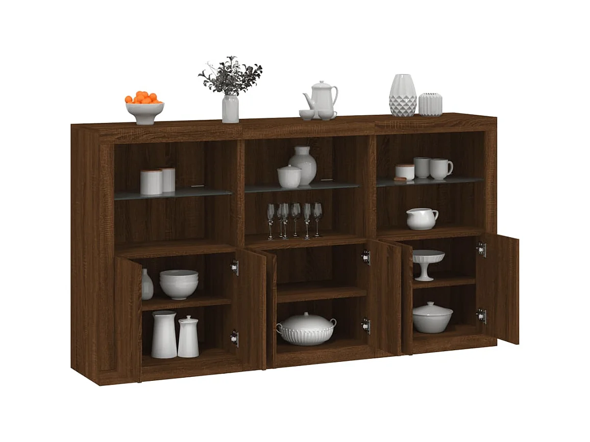 Aparador com luzes LED 181,5x37x100 cm carvalho castanho