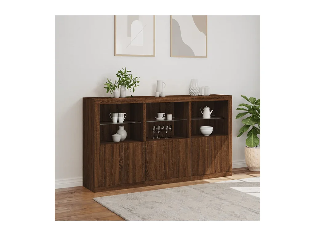Aparador com luzes LED 181,5x37x100 cm carvalho castanho