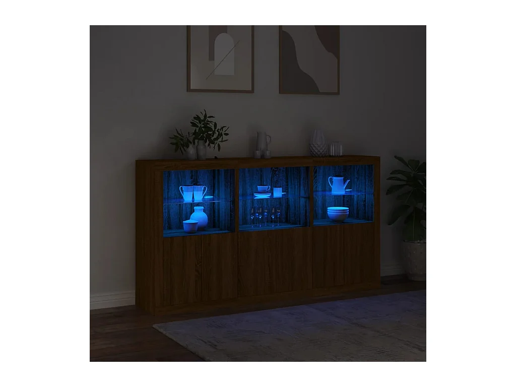 Aparador com luzes LED 181,5x37x100 cm carvalho castanho