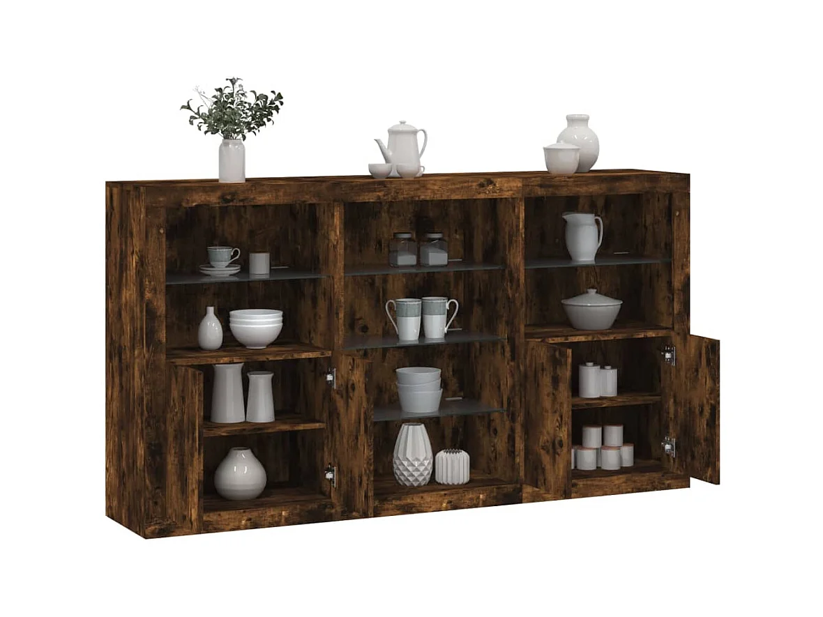 Buffet avec lumières LED chêne fumé 181,5x37x100 cm
