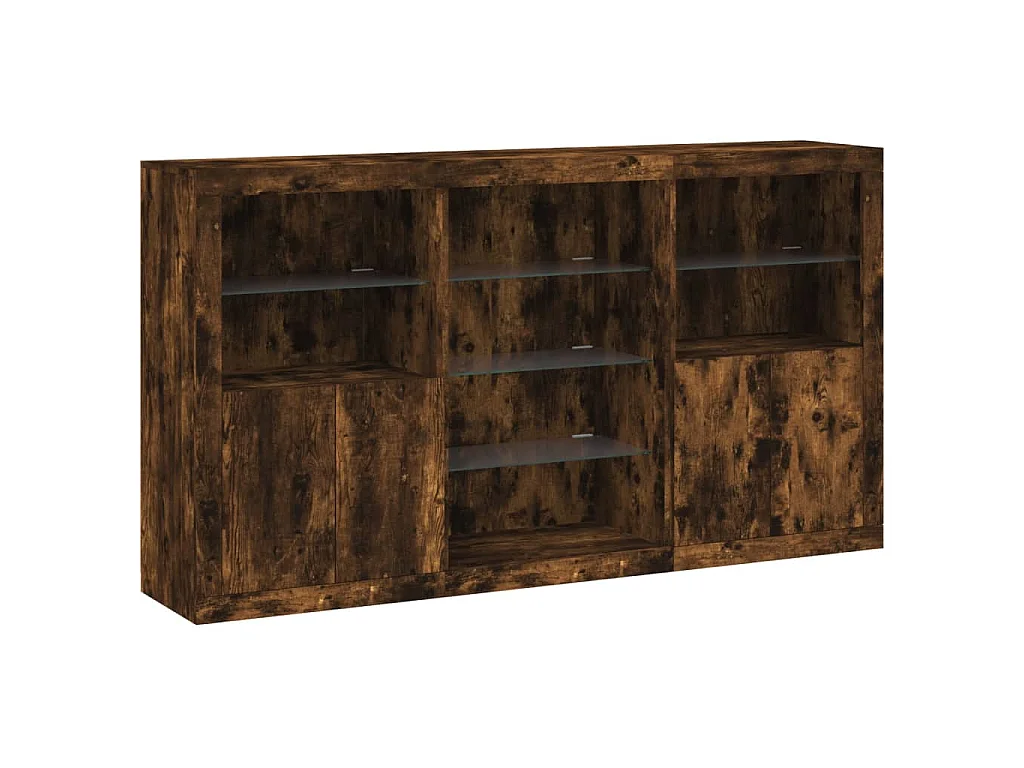 Aparador com luzes LED 181,5x37x100 cm carvalho fumado