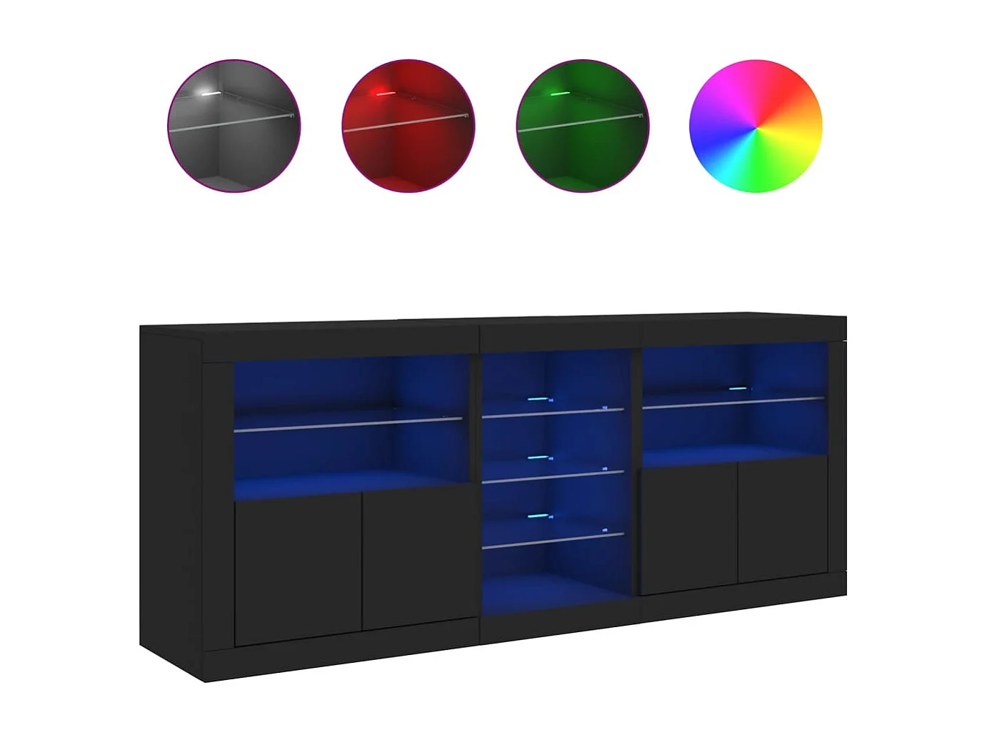 Aparador com luzes LED 181,5x37x67 cm preto