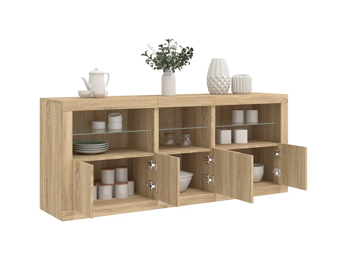 Credenza con Luci LED Rovere Sonoma 162x37x67 cm