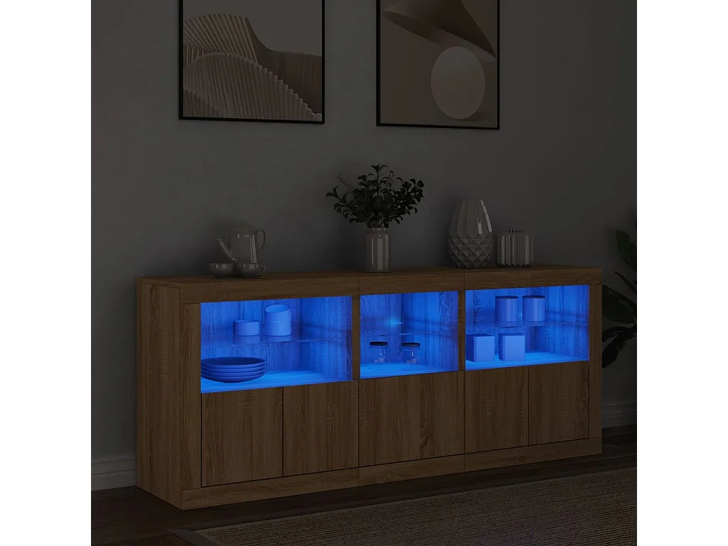 Buffet avec lumières LED chêne sonoma 162x37x67 cm