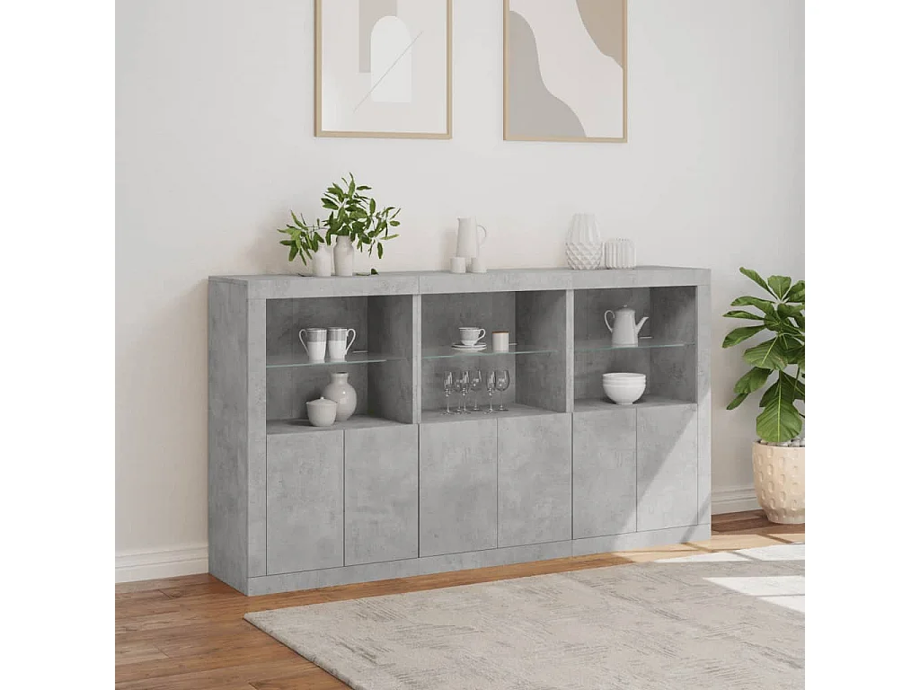 Dressoir met LED-verlichting 181,5x37x100 cm betongrijs