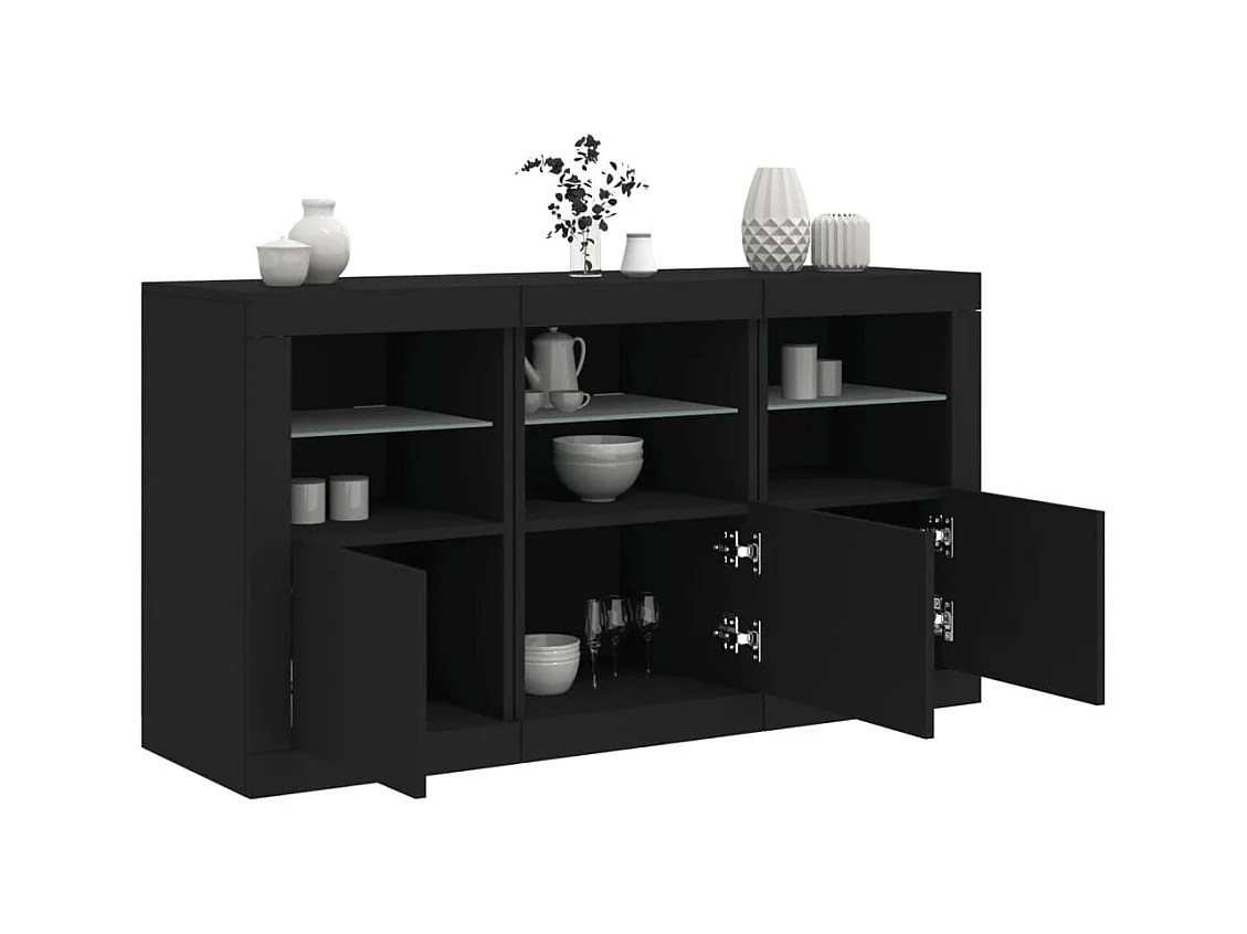 Buffet avec lumières LED noir 123x37x67 cm