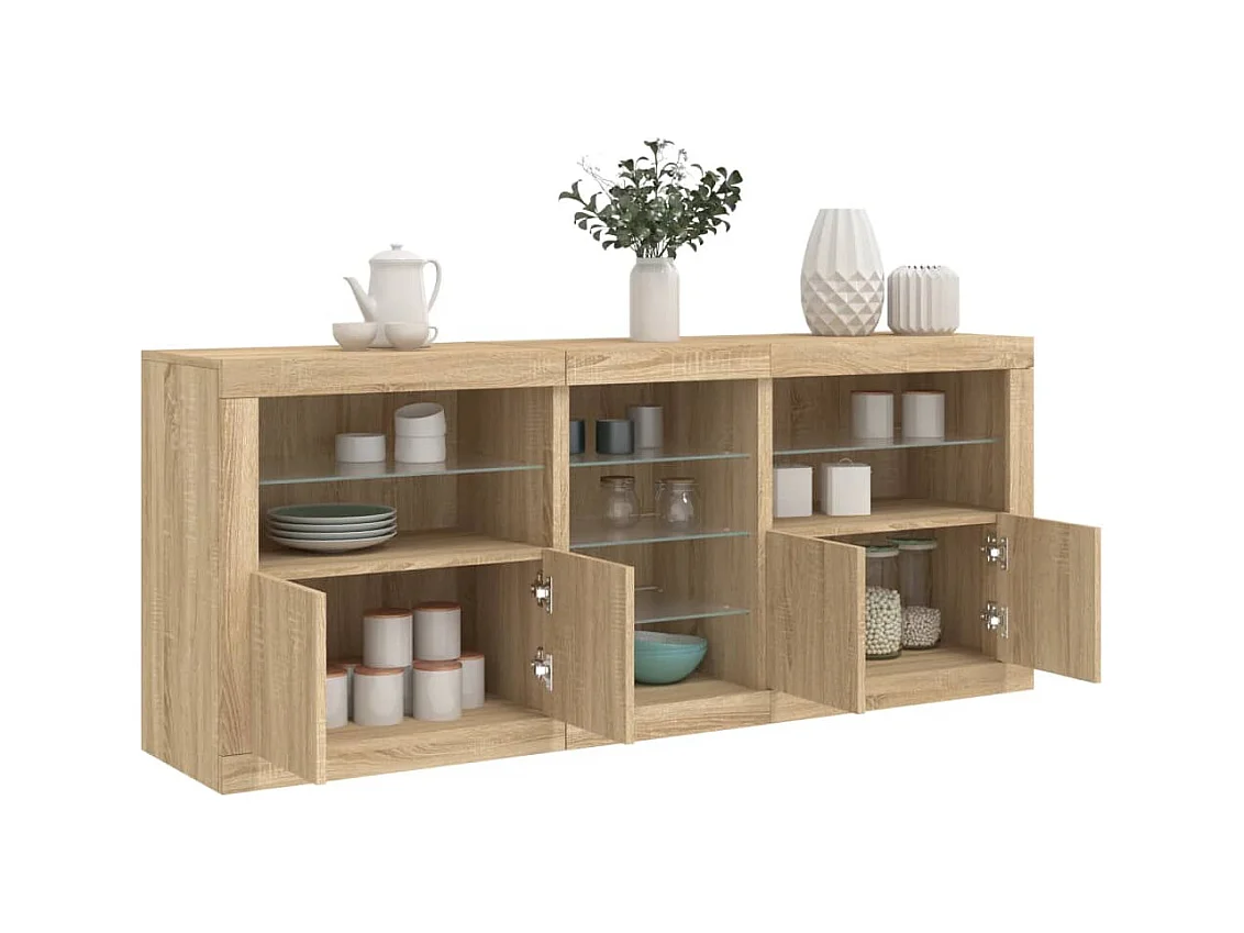 Buffet avec lumières LED chêne sonoma 162x37x67 cm