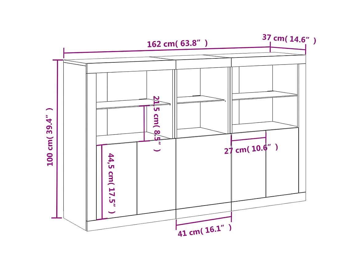 Aparador com luzes LED 162x37x100 cm carvalho sonoma