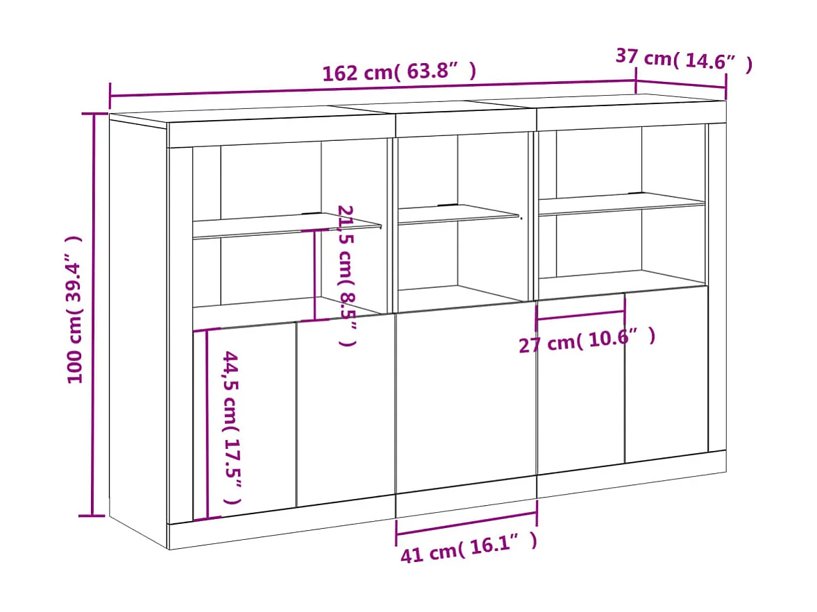Sideboard mit LED-Leuchten Sonoma-Eiche 162x37x100 cm