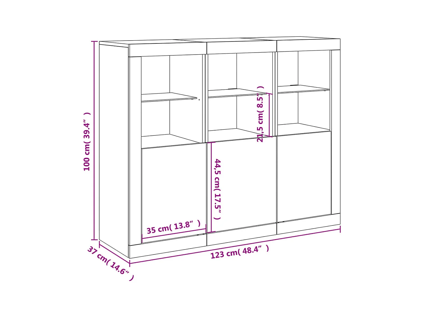 Dressoirs met LED-verlichting 3 st bewerkt hout zwart