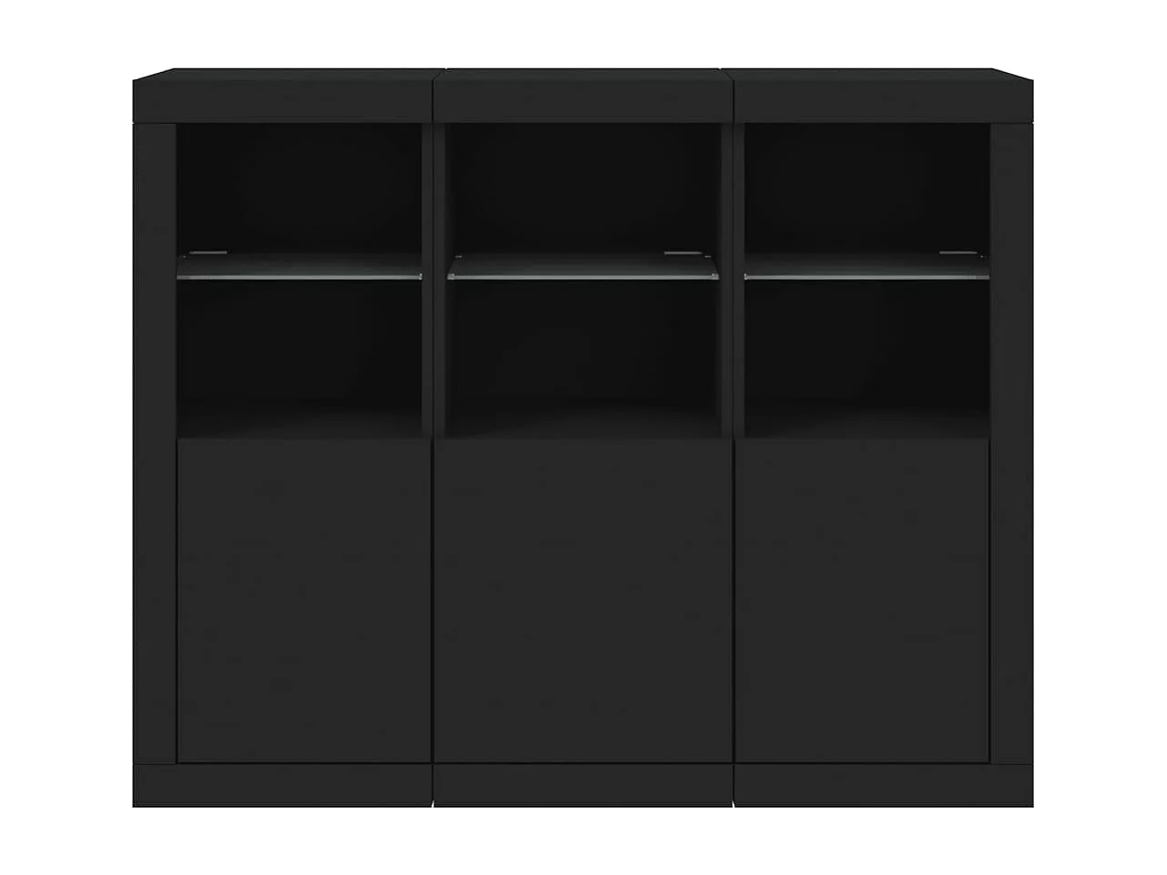 Buffets avec lumières LED 3 pcs noir bois d'ingénierie