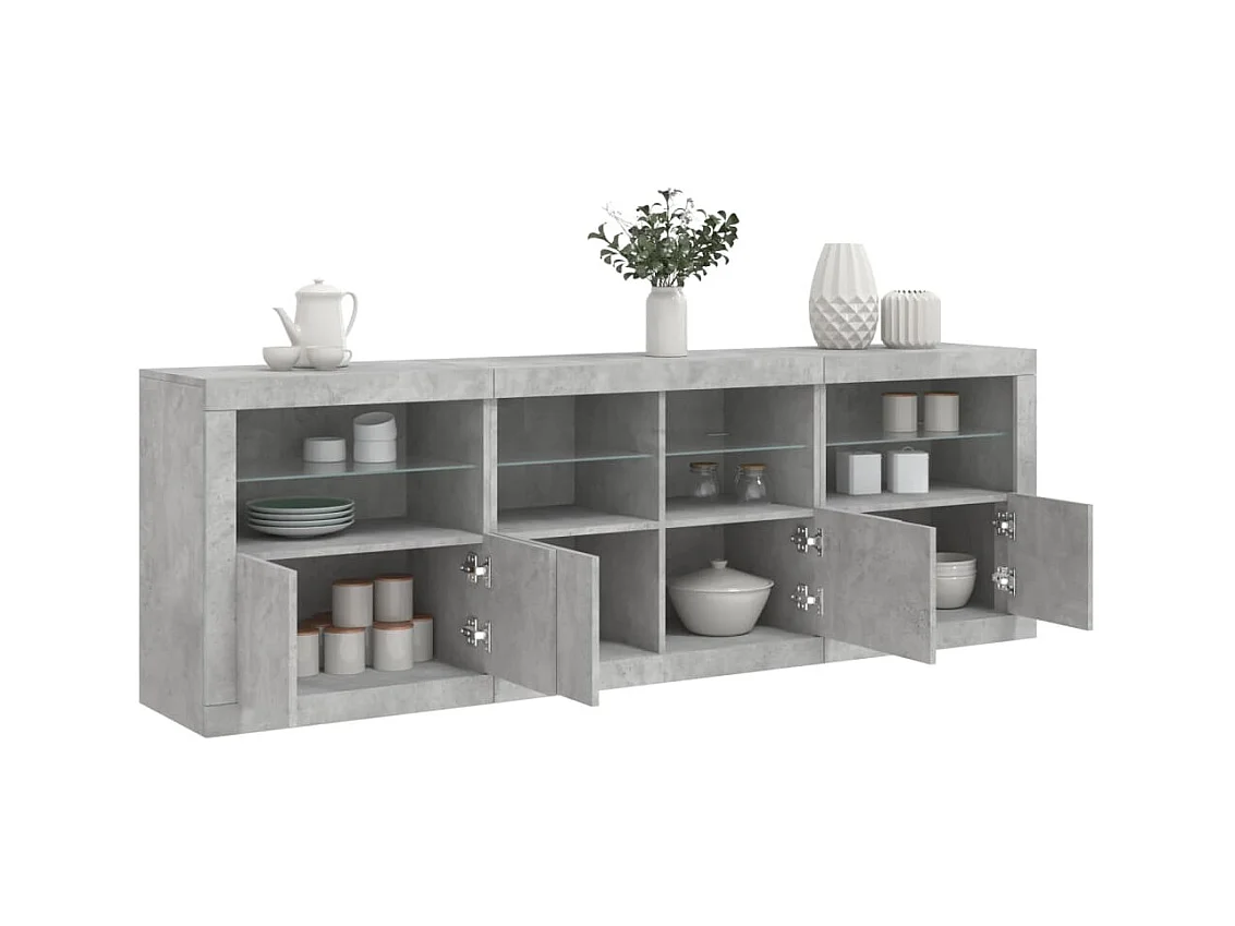 Buffet avec lumières LED gris béton 202x37x67 cm