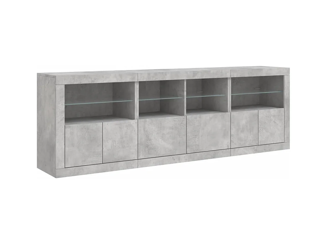 Buffet avec lumières LED gris béton 202x37x67 cm