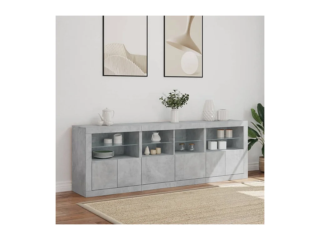 Buffet avec lumières LED gris béton 202x37x67 cm