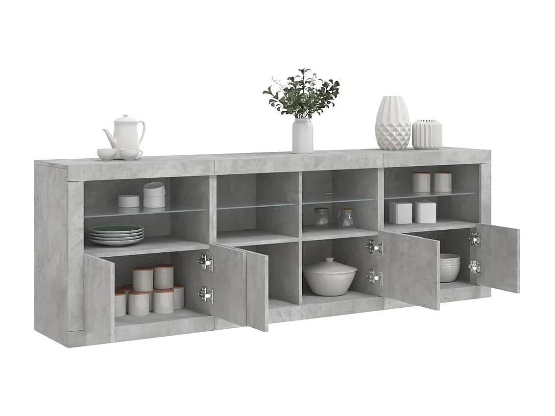 Buffet avec lumières LED gris béton 202x37x67 cm