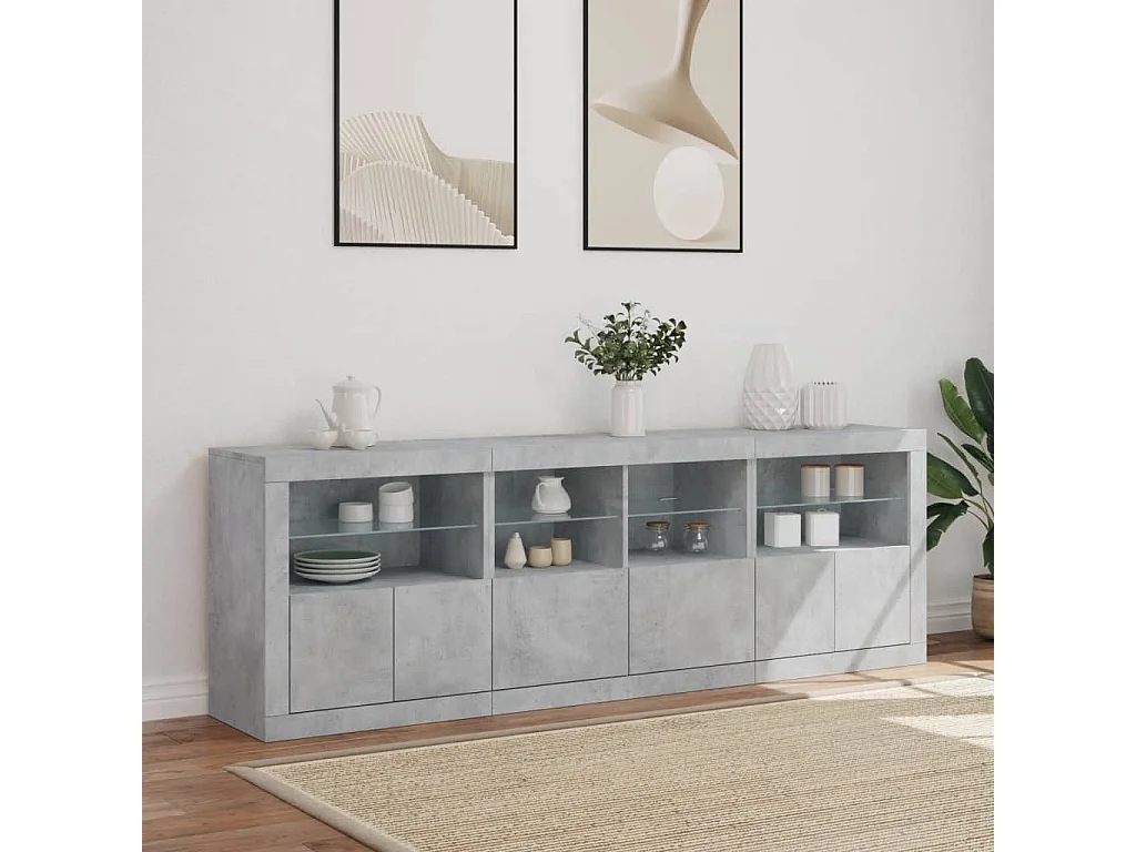 Buffet avec lumières LED gris béton 202x37x67 cm