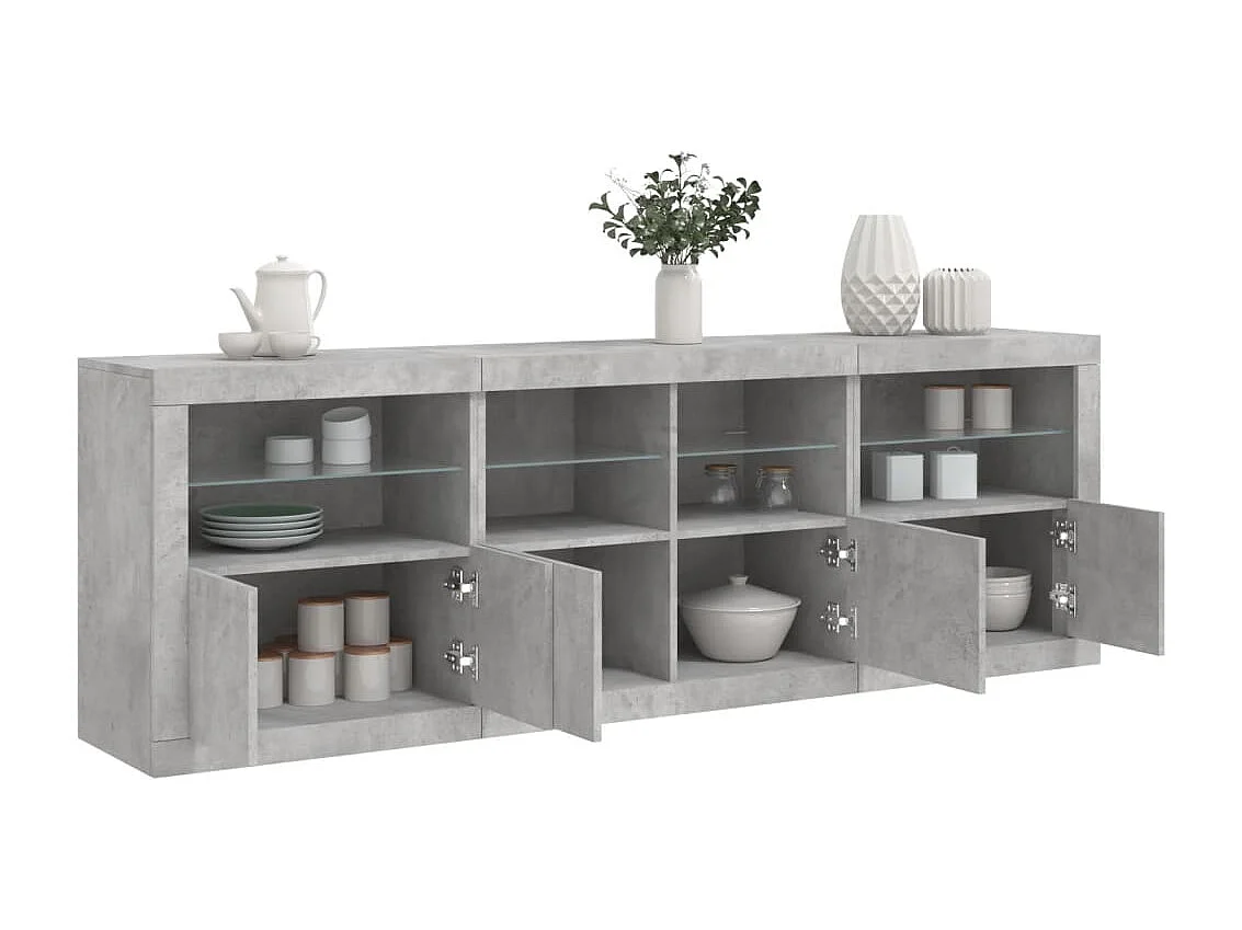 Credenza con Luci LED Grigio Cemento 202x37x67 cm