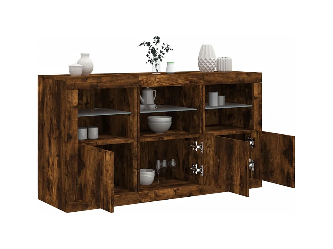 Buffet avec lumières LED chêne fumé 123x37x67 cm