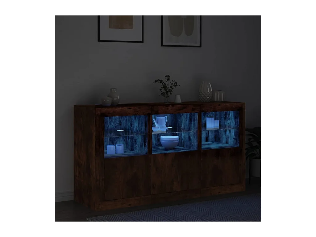 Buffet avec lumières LED chêne fumé 123x37x67 cm