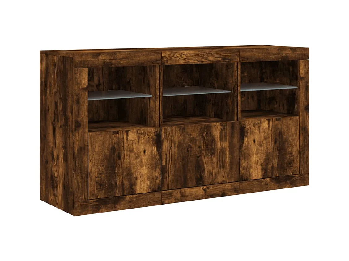 Buffet avec lumières LED chêne fumé 123x37x67 cm