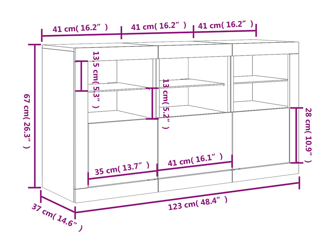 Sideboard mit LED-Leuchten Räuchereiche 123x37x67 cm