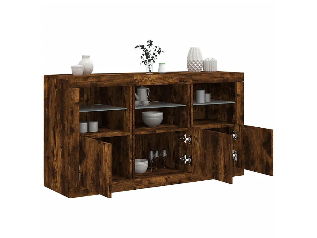 Sideboard mit LED-Leuchten Räuchereiche 123x37x67 cm