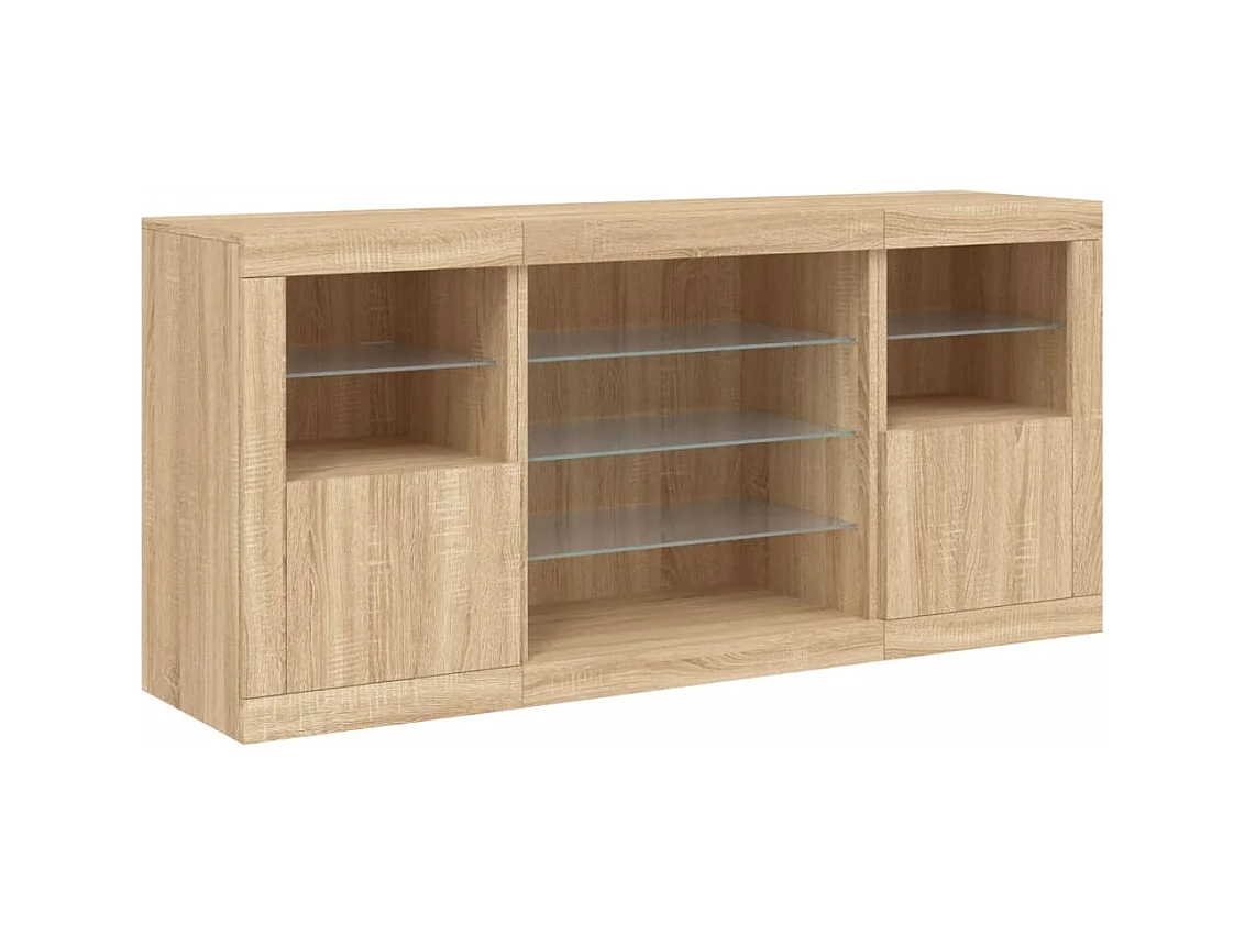 Aparador con luces LED roble Sonoma 142,5x37x67 cm