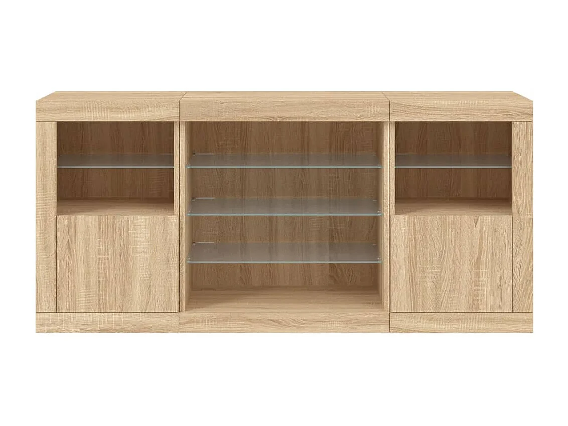 Aparador con luces LED roble Sonoma 142,5x37x67 cm