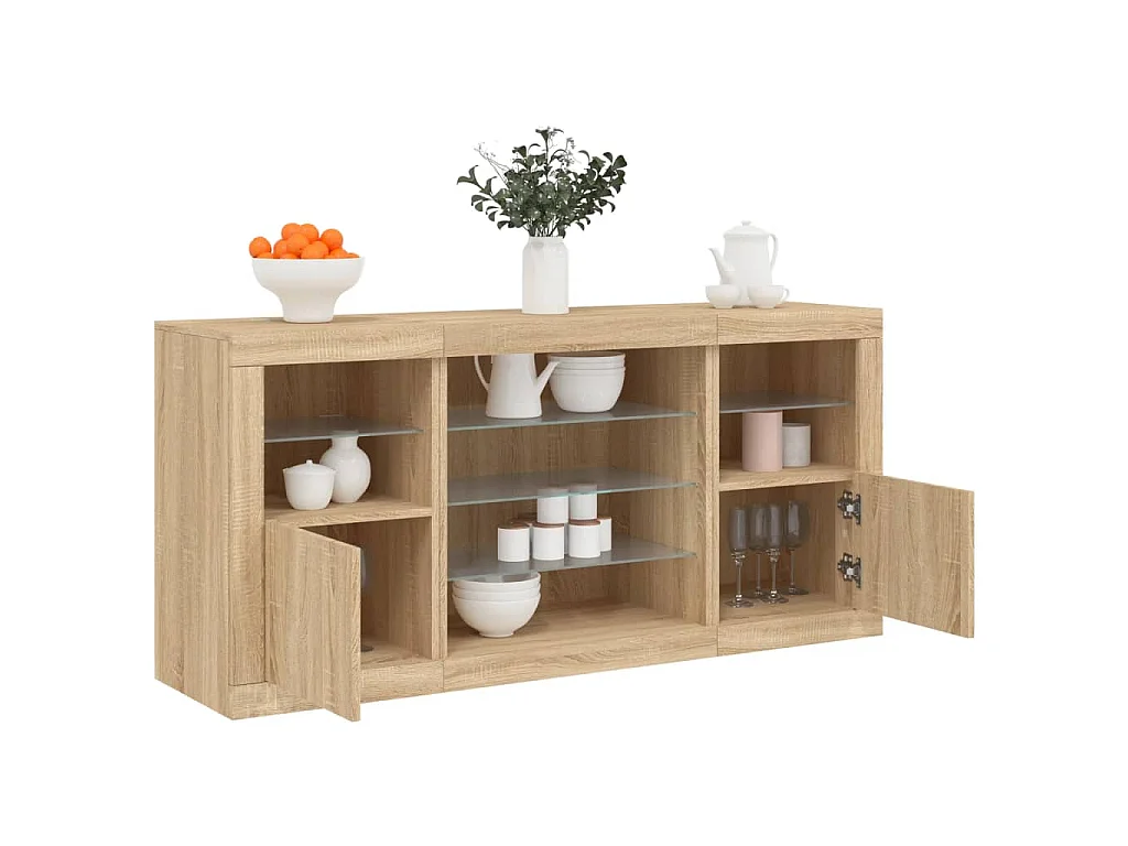 Buffet avec lumières LED chêne sonoma 142,5x37x67 cm