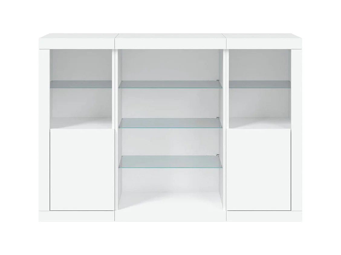 Buffets avec lumières LED 3 pcs blanc bois d'ingénierie