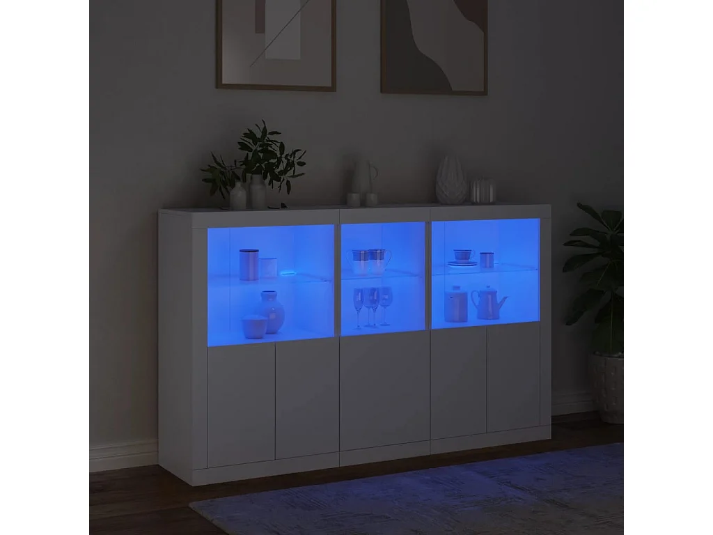 Buffet avec lumières LED blanc 162x37x100 cm
