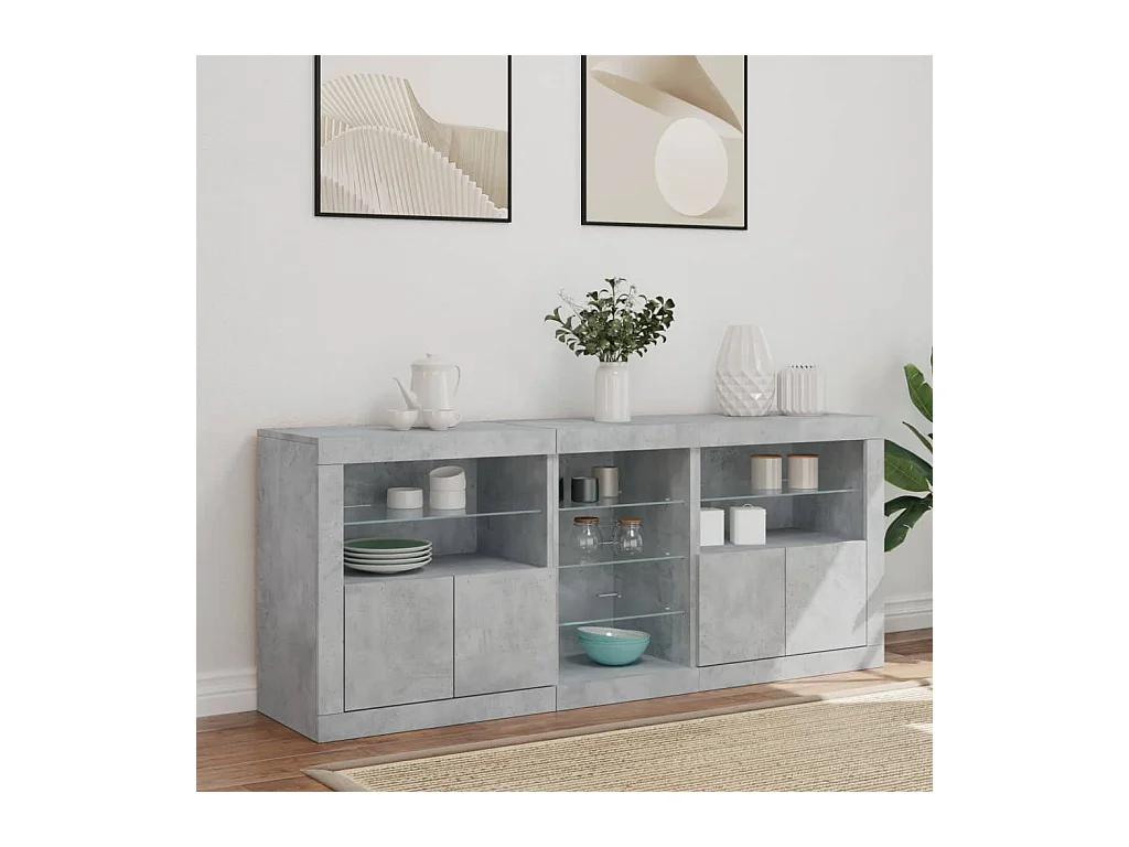 Buffet avec lumières LED gris béton 162x37x67 cm