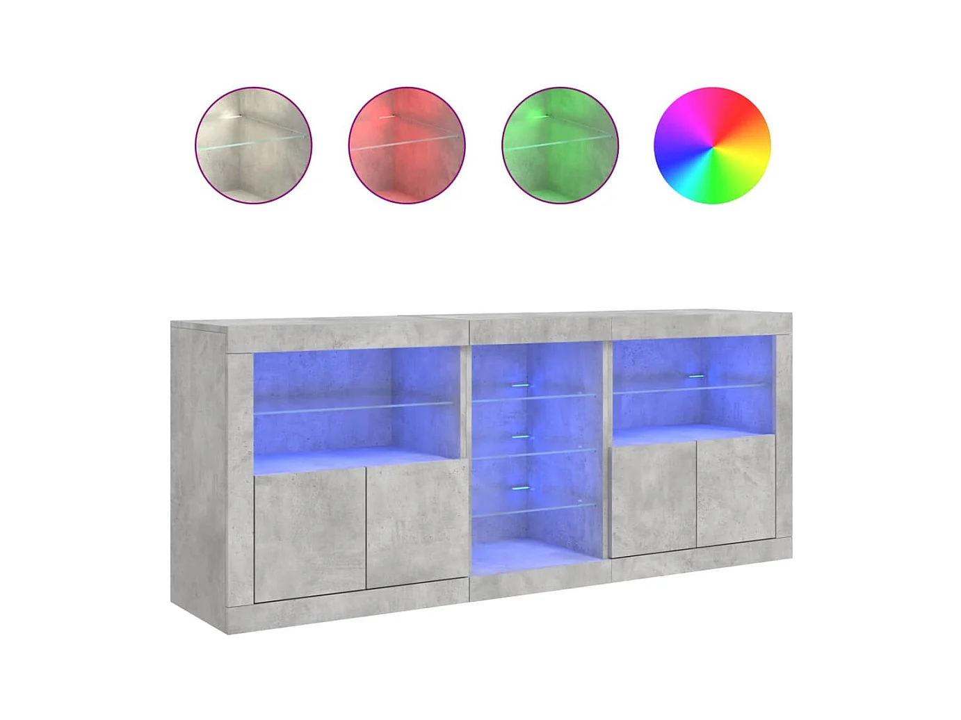 Buffet avec lumières LED gris béton 162x37x67 cm