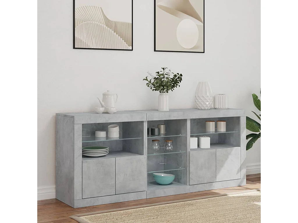 Sideboard mit LED-Leuchten Betongrau 162x37x67 cm