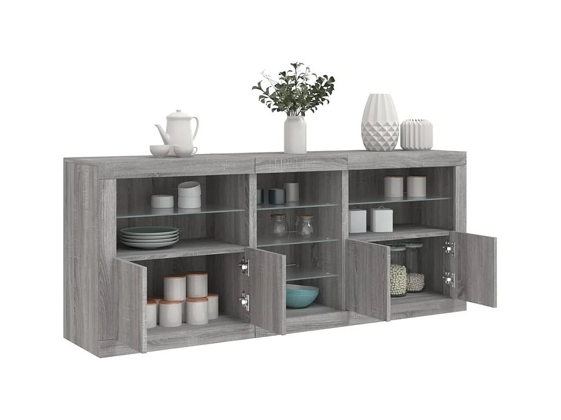 Buffet avec lumières LED sonoma gris 162x37x67 cm
