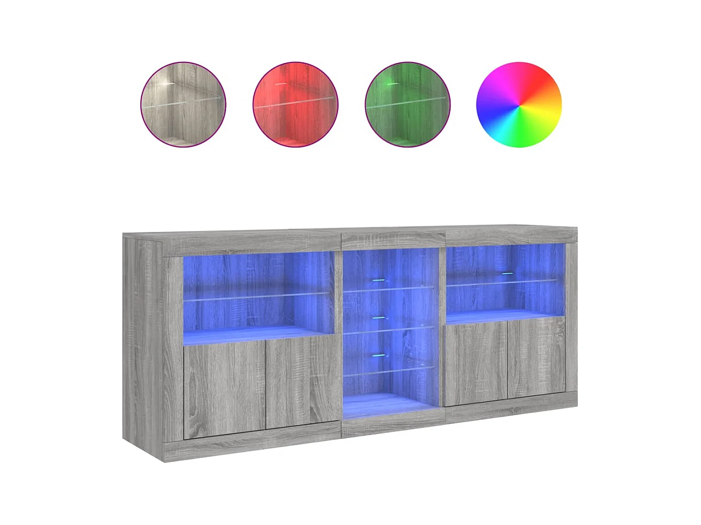 Buffet avec lumières LED sonoma gris 162x37x67 cm