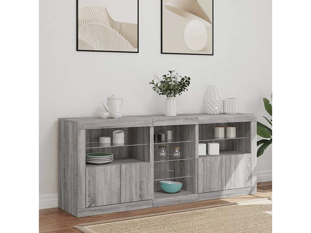 Sideboard mit LED-Leuchten Grau Sonoma 162x37x67 cm