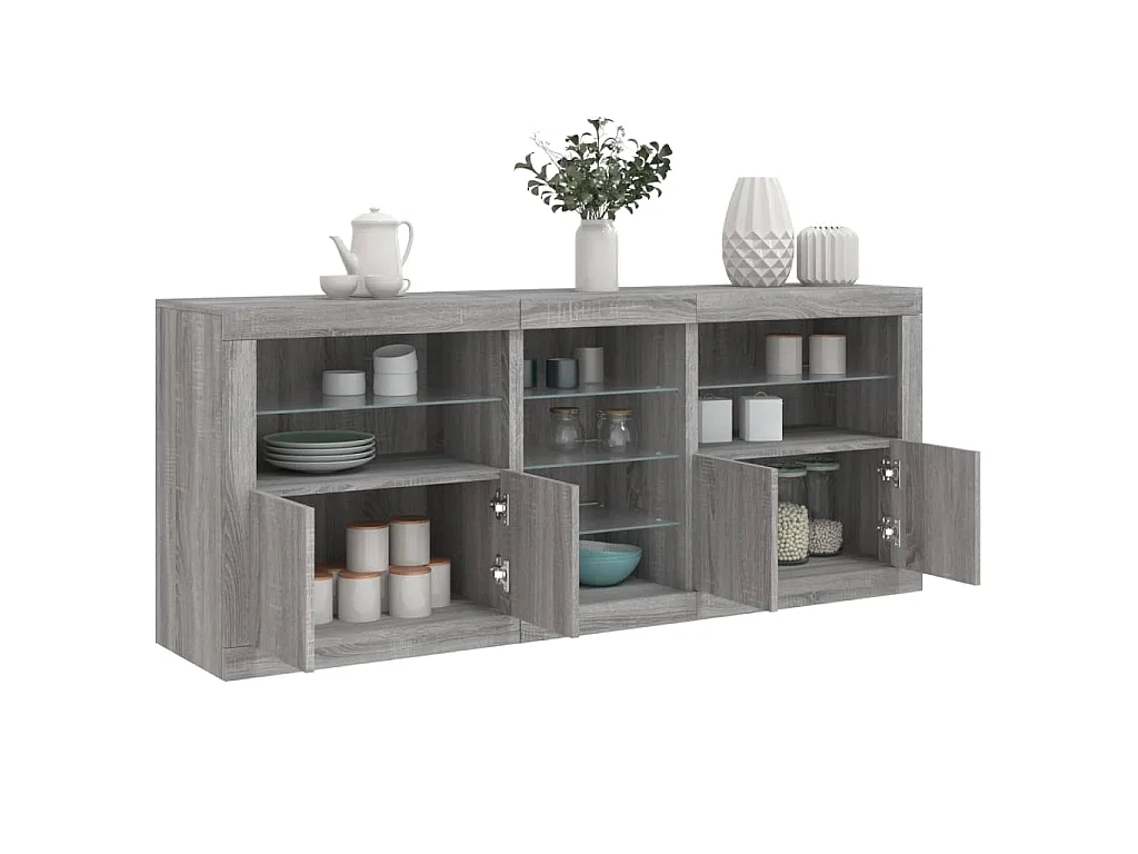 Dressoir met LED-verlichting 162x37x67 cm grijs sonoma