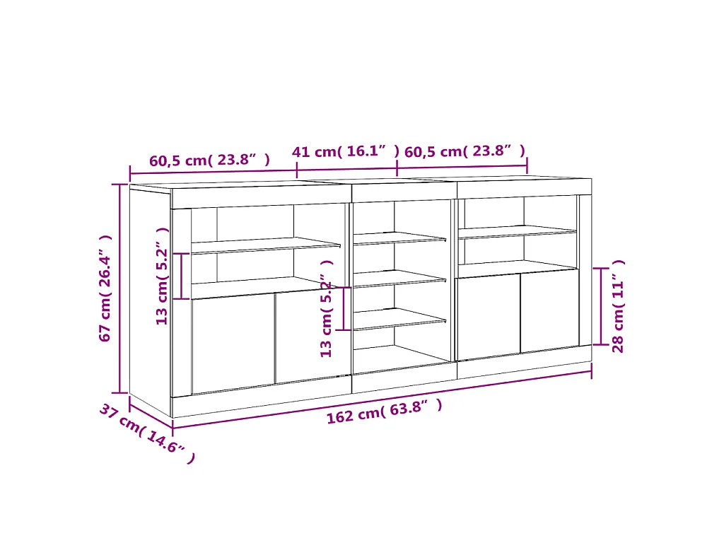 Dressoir met LED-verlichting 162x37x67 cm grijs sonoma