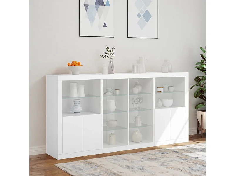 Sideboard mit LED-Leuchten Weiß 202x37x100 cm