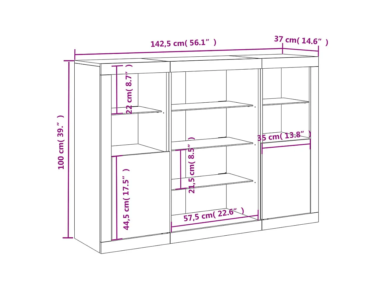 Credenze con Luci LED 3 pz Rovere Sonoma in Legno Multistrato