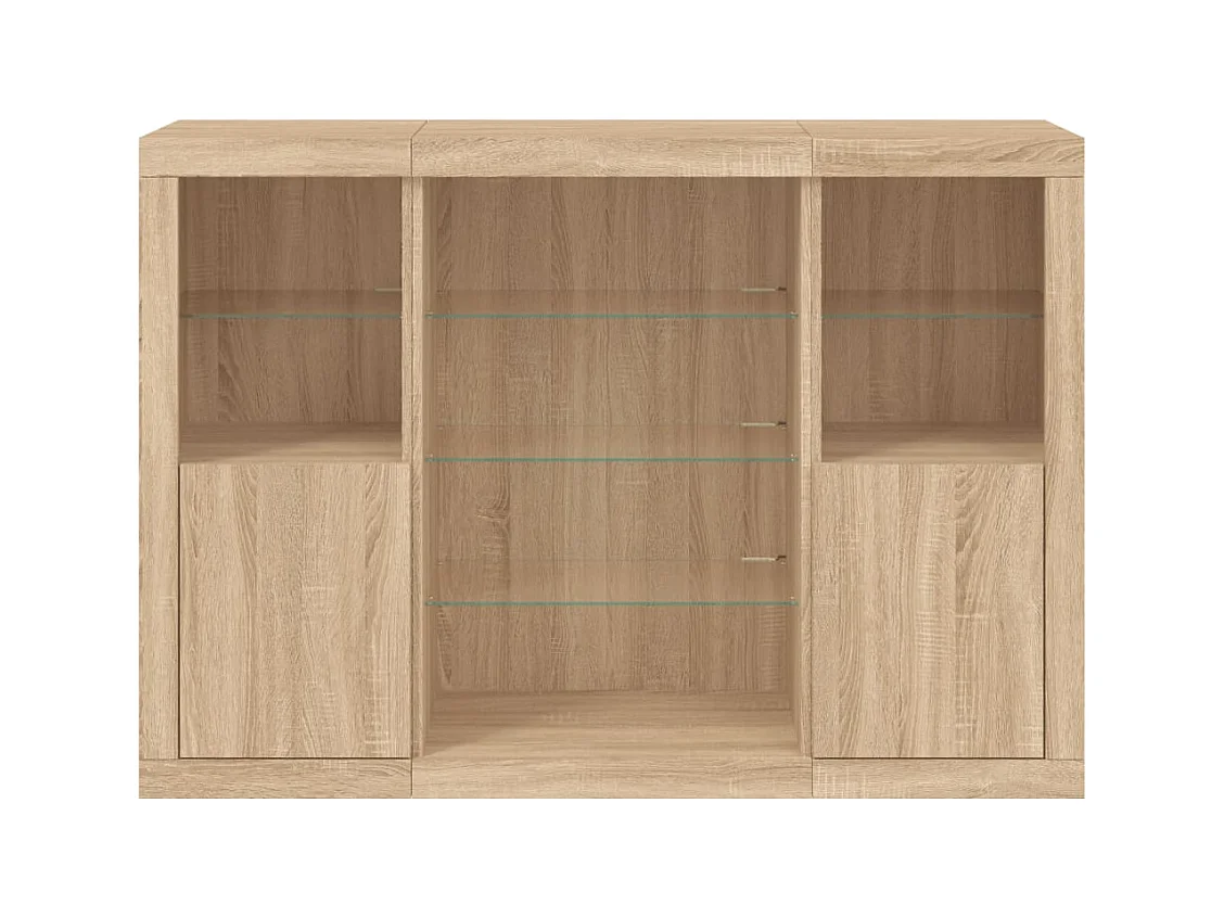 Credenze con Luci LED 3 pz Rovere Sonoma in Legno Multistrato