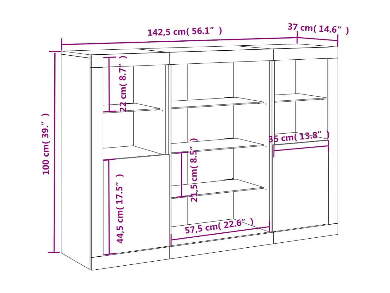 Buffets avec lumières LED 3 pcs chêne sonoma bois d'ingénierie