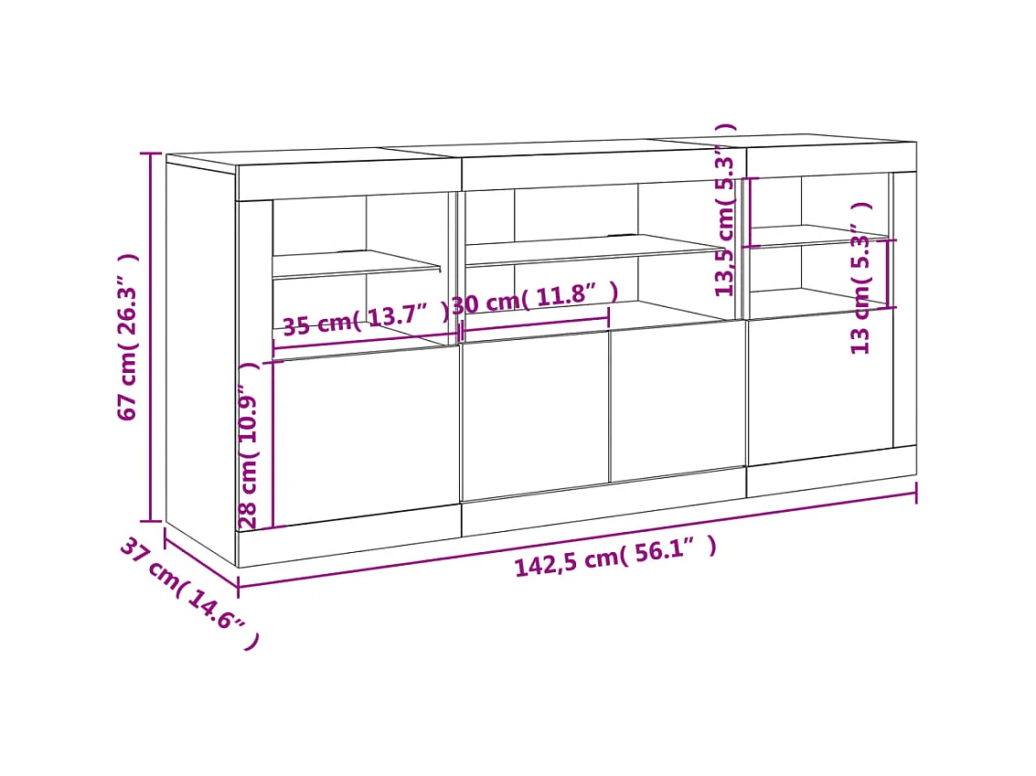 Buffet avec lumières LED gris béton 142,5x37x67 cm