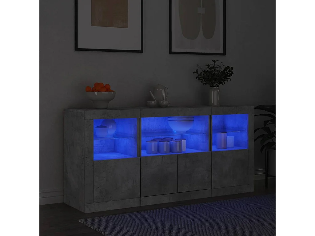 Dressoir met LED-verlichting 142,5x37x67 cm betongrijs