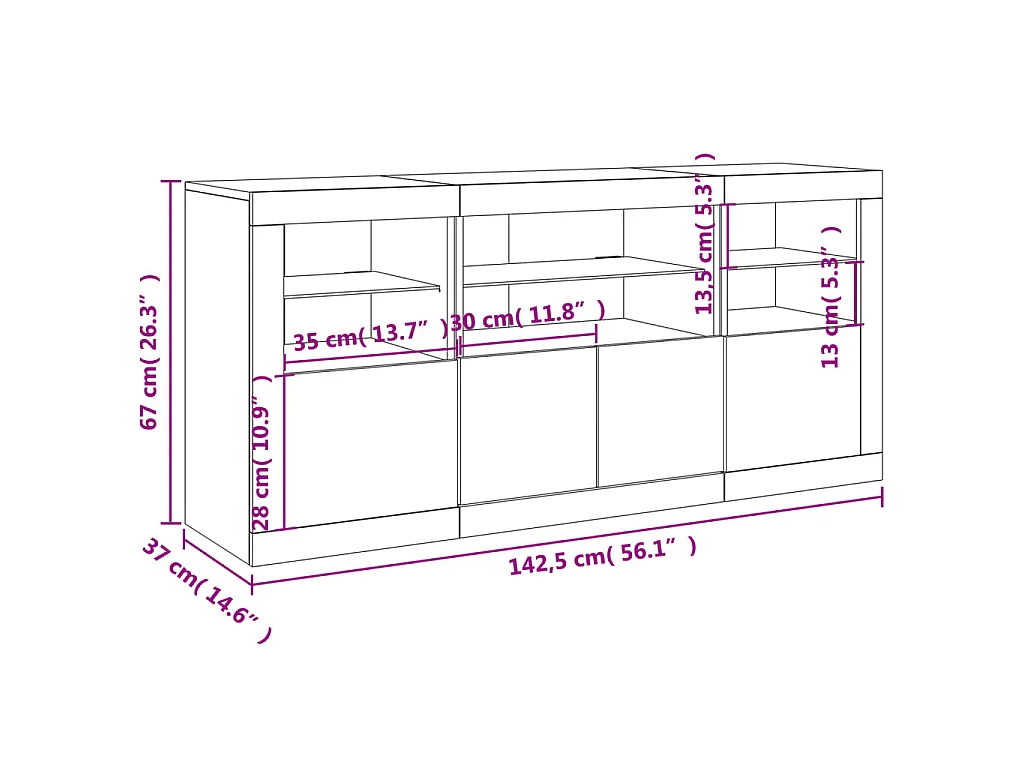 Dressoir met LED-verlichting 142,5x37x67 cm betongrijs