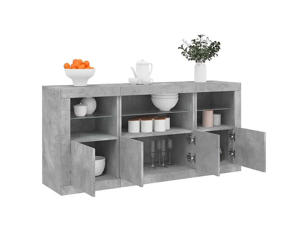 Dressoir met LED-verlichting 142,5x37x67 cm betongrijs